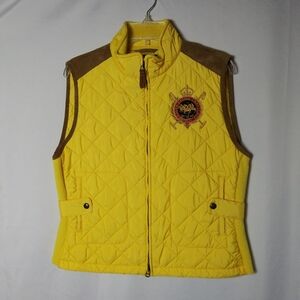 Ralph Lauren Sport Essex Crest Quilted Equestrian Puffer Vest Womens XL Yellow